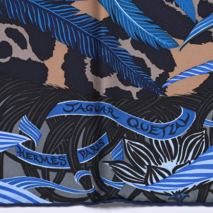 Hermes Silk Jaguar Quetzal Scarf 90 Bleu Jean Camel Marine 2 of 5