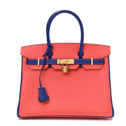 Hermes Epsom Bi-Color Horseshoe Birkin 30 Rose Jaipur Bleu Electrique 1 of 11