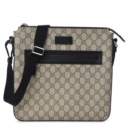 Gucci GG Supreme Monogram Flat Messenger Bag Black 1 of 10