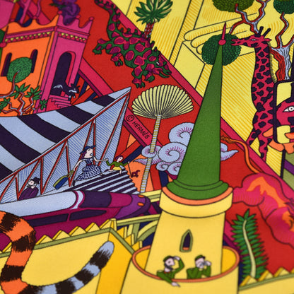 Hermes Silk Animapolis Scarf 90 Fuchsia Vert Jaune Vif 5 of 6