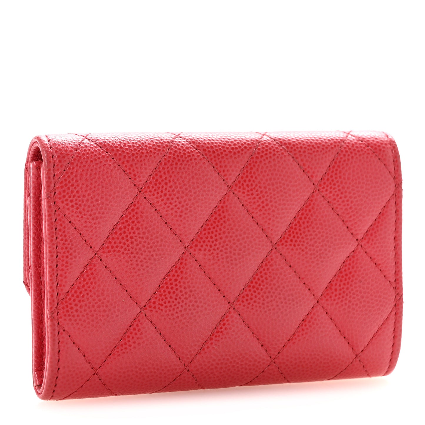 Caviar Quilted Flap Card Holder Wallet Dark Pink