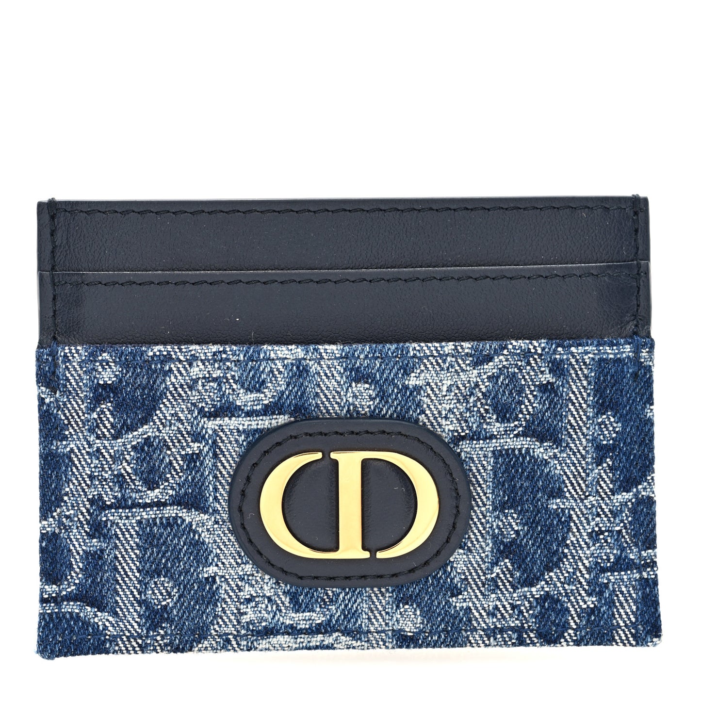 Denim Jacquard Oblique Calfskin 30 Montaigne Freesia Card Holder Blue