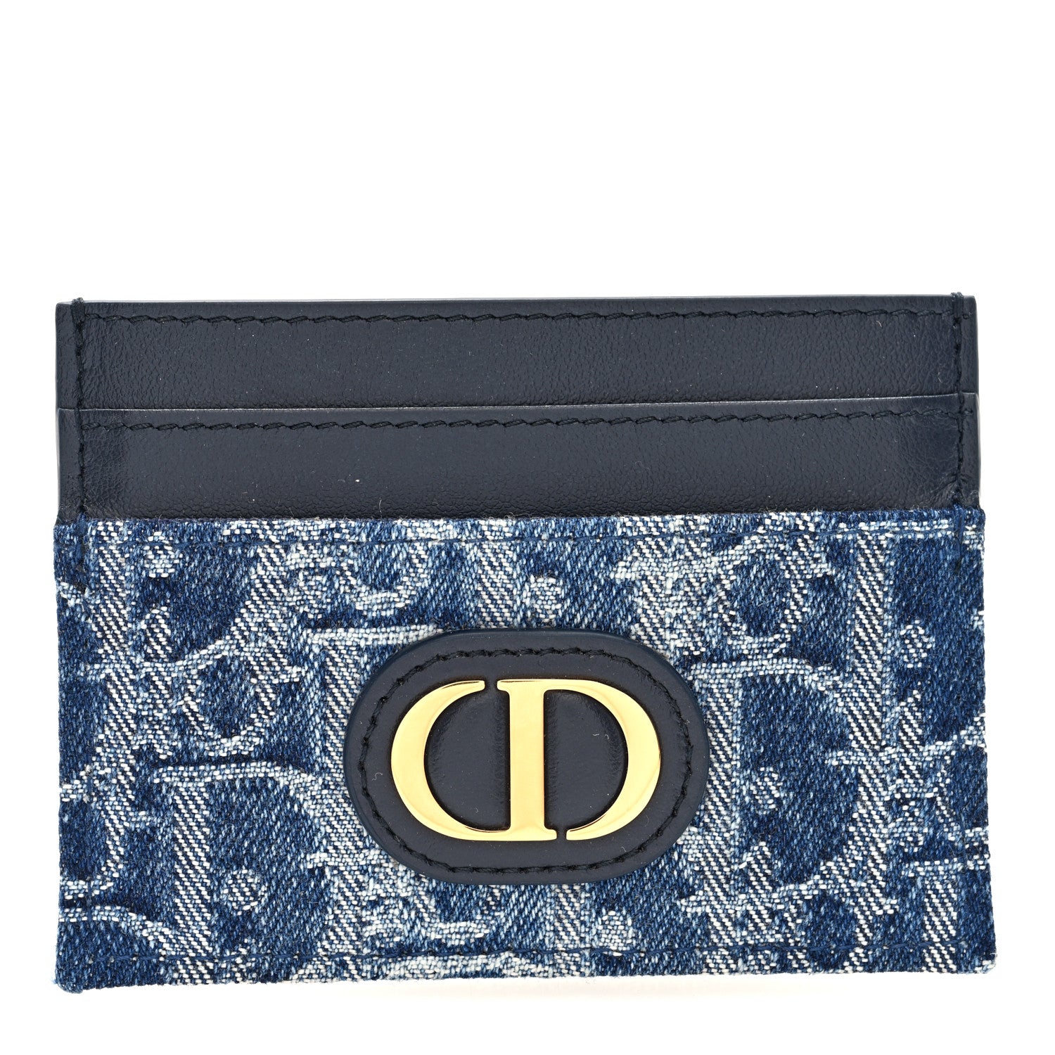 Christian Dior Denim Jacquard Oblique Calfskin 30 Montaigne Freesia Card Holder Blue 1 of 6