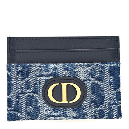 Christian Dior Denim Jacquard Oblique Calfskin 30 Montaigne Freesia Card Holder Blue 1 of 6