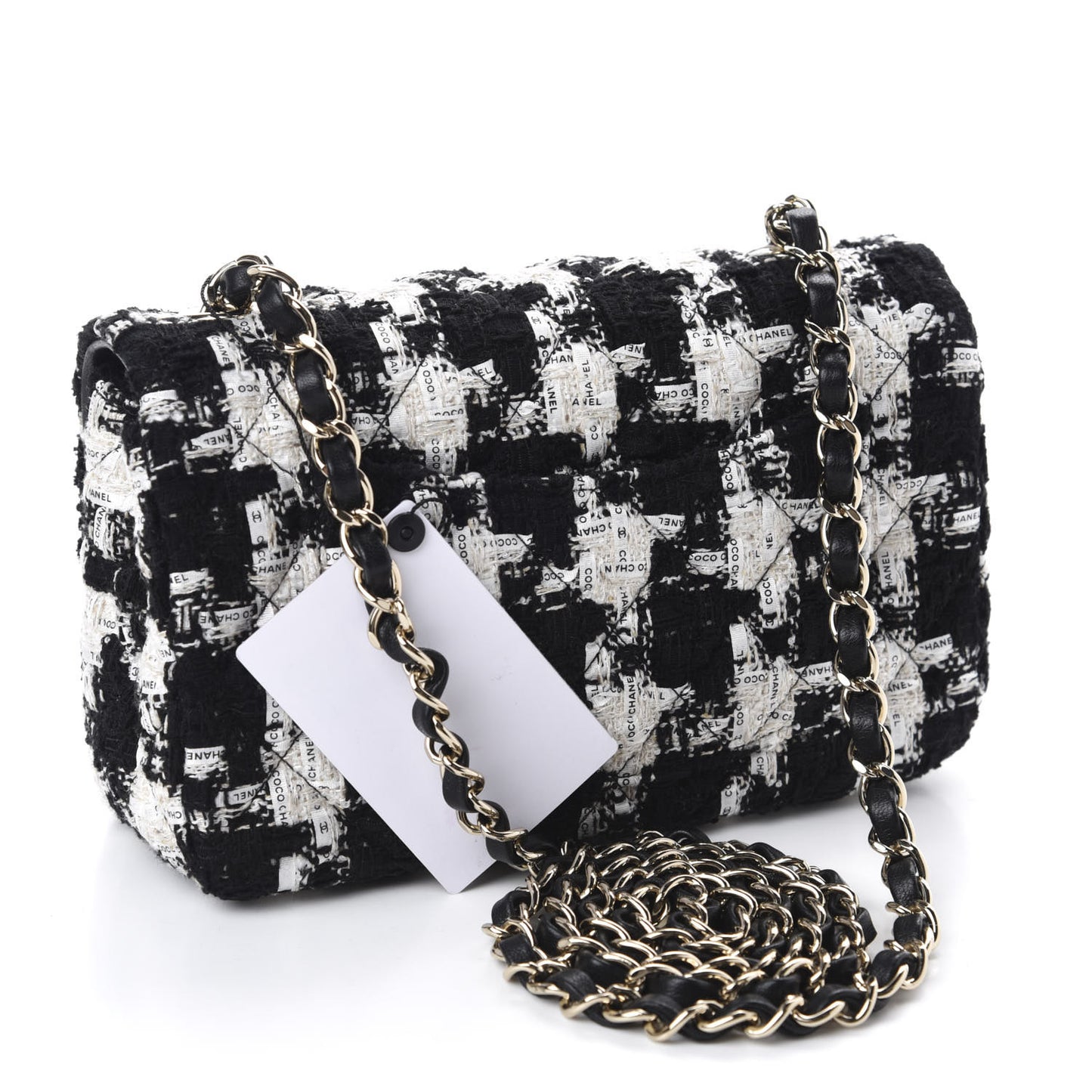 Tweed Quilted Mini Rectangular Flap Black Ecru White