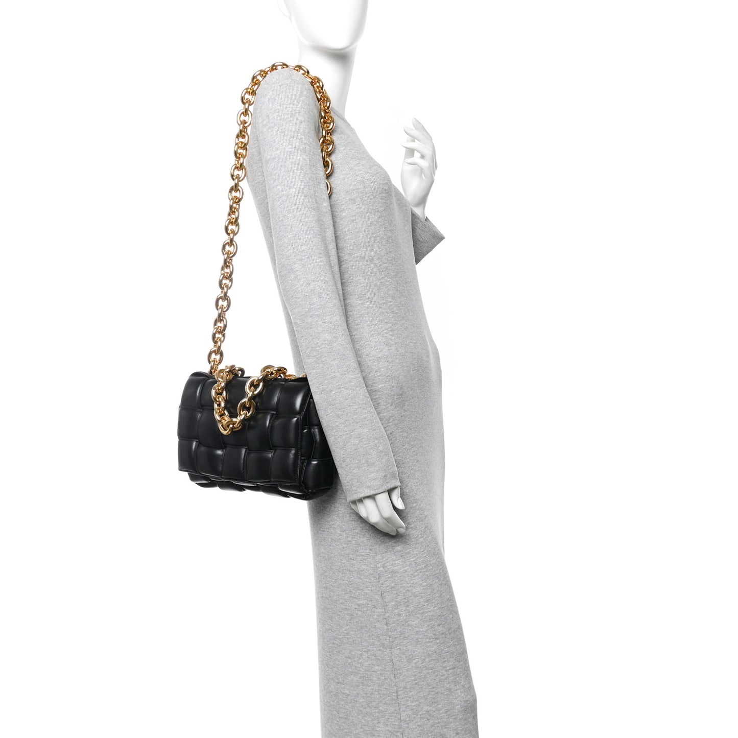 Lambskin Maxi Intreccio Padded Chain Cassette Crossbody Bag Black