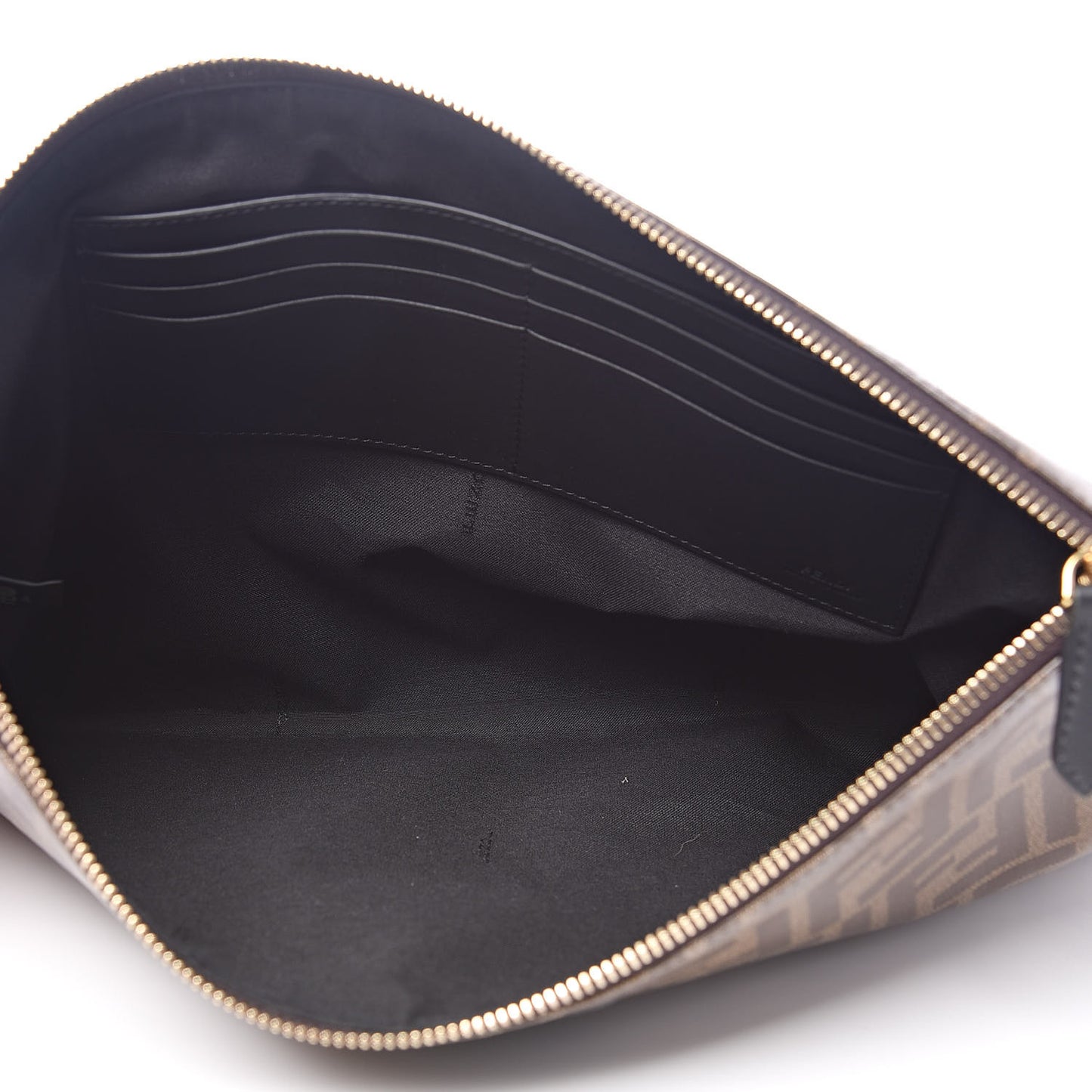 Glazed Fabric Vitello Century FF 1974 Stamp Patch Large Flat Pouch Mogano Panna Black