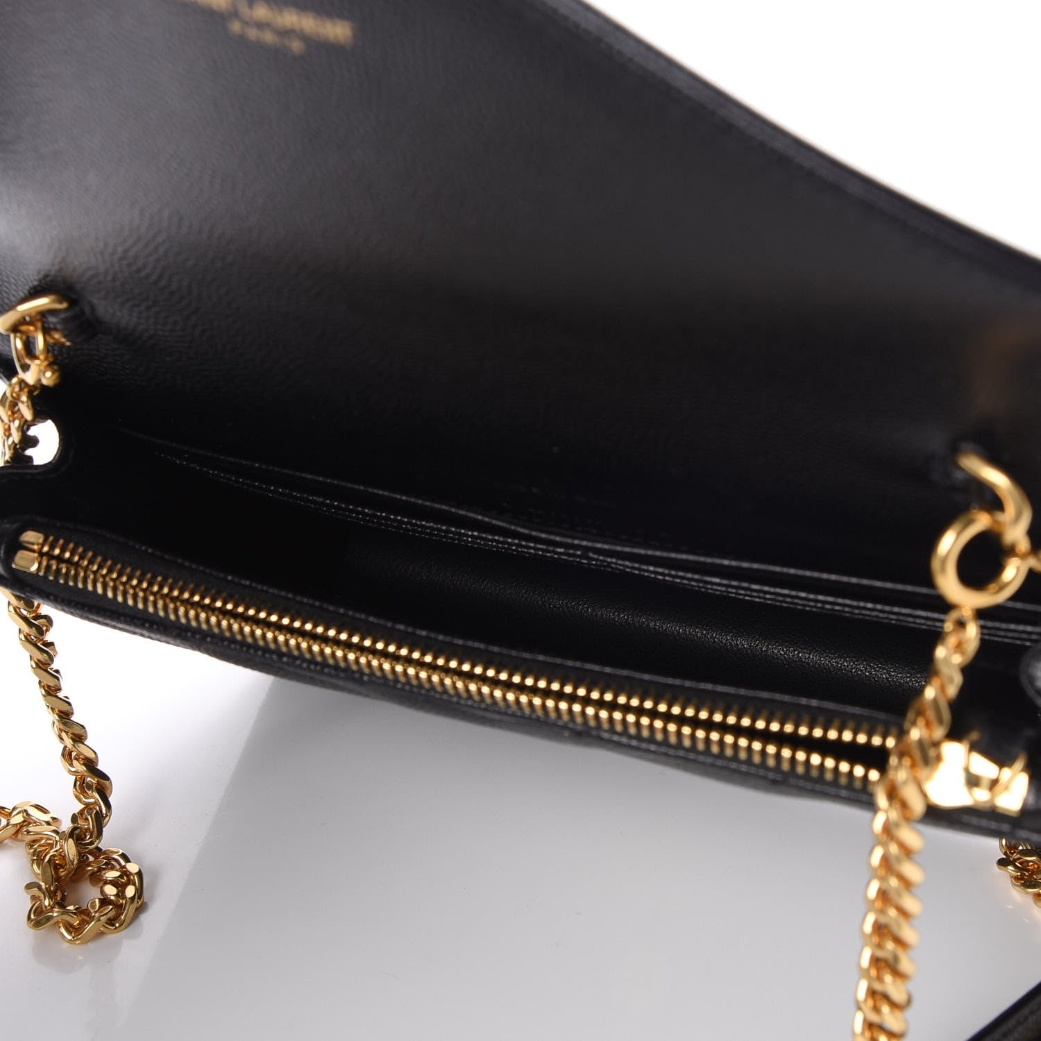 Saint Laurent Grain De Poudre Matelasse Chevron Monogram Envelope Chain Wallet Black 5 of 8
