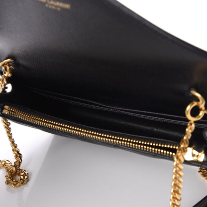 Saint Laurent Grain De Poudre Matelasse Chevron Monogram Envelope Chain Wallet Black 5 of 8