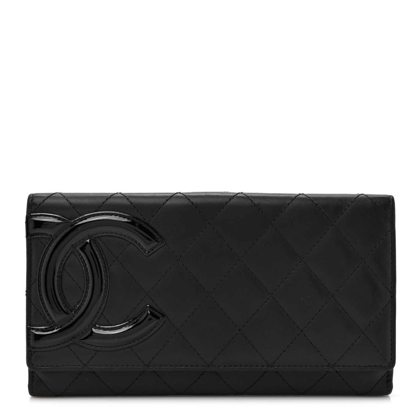 Calfskin Quilted Cambon Tri-Fold Wallet  Black