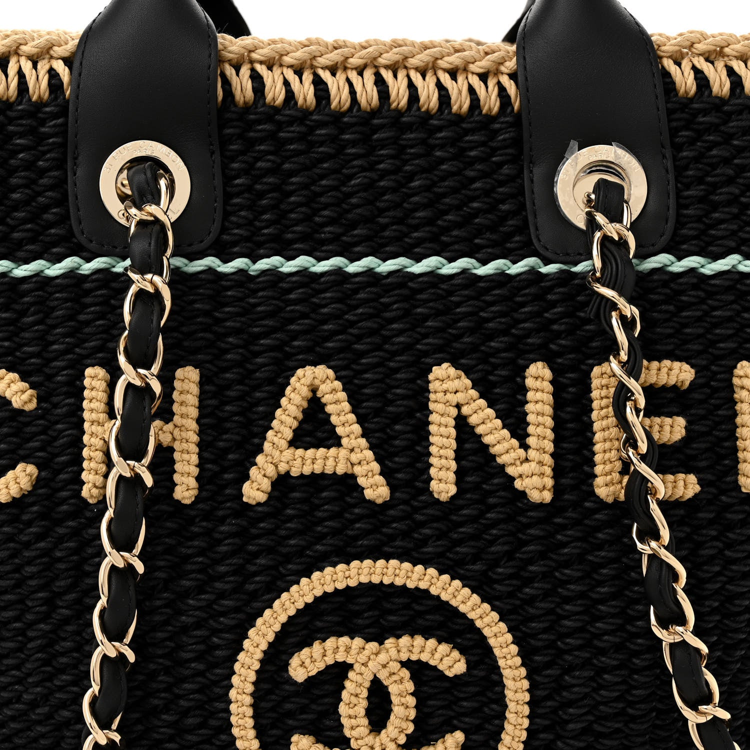 Chanel Cotton Crochet Large Deauville Tote Black Beige 8 of 10