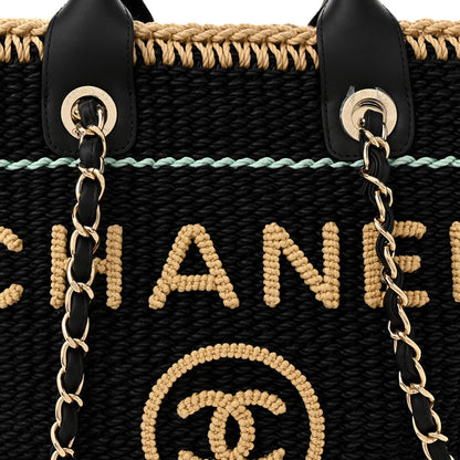 Chanel Cotton Crochet Large Deauville Tote Black Beige 8 of 10