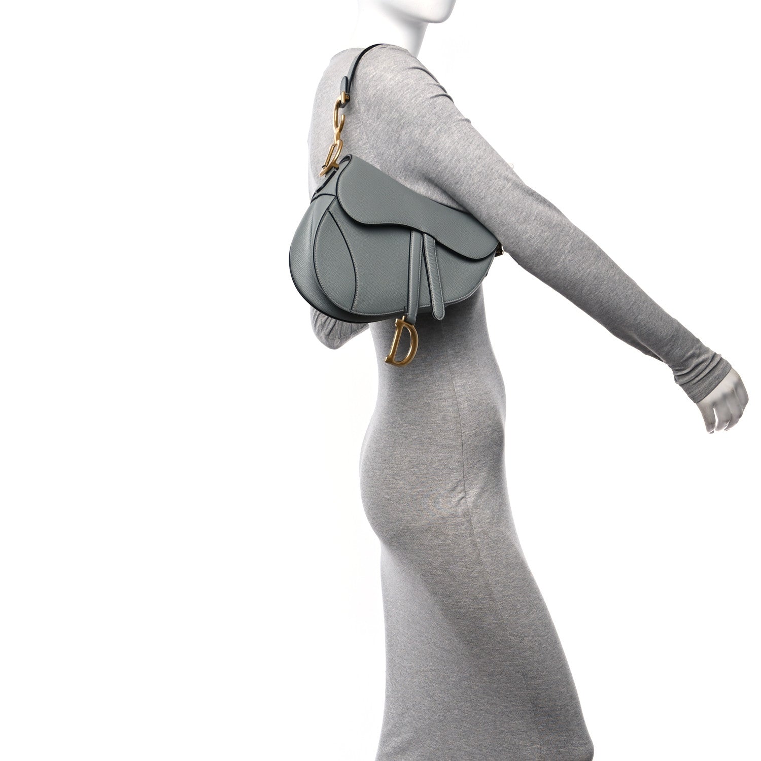 Christian Dior Grained Calfskin Saddle Bag Grey Stone 2 of 10