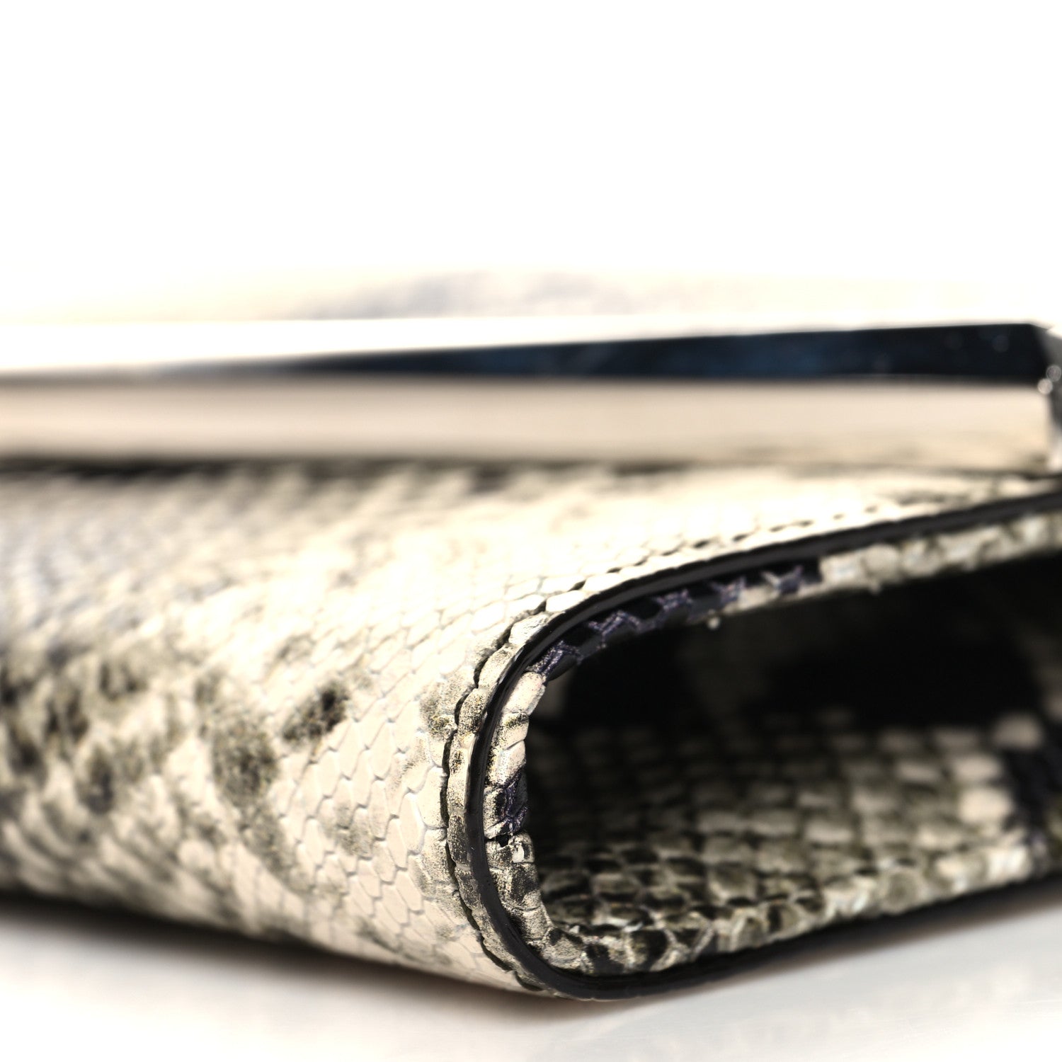 Jimmy Choo Snakeskin Embossed Chain Clutch Black Beige 9 of 9
