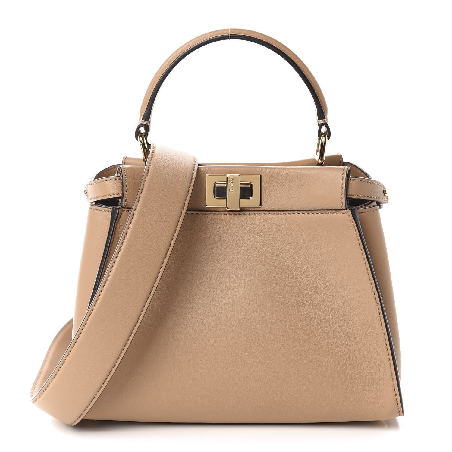 Fendi Vitello Seta Nabuk Pequin Mini Peekaboo Iconic Satchel Cuoio Tobacco Moro 1 of 11