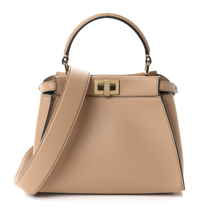 Fendi Vitello Seta Nabuk Pequin Mini Peekaboo Iconic Satchel Cuoio Tobacco Moro 1 of 11