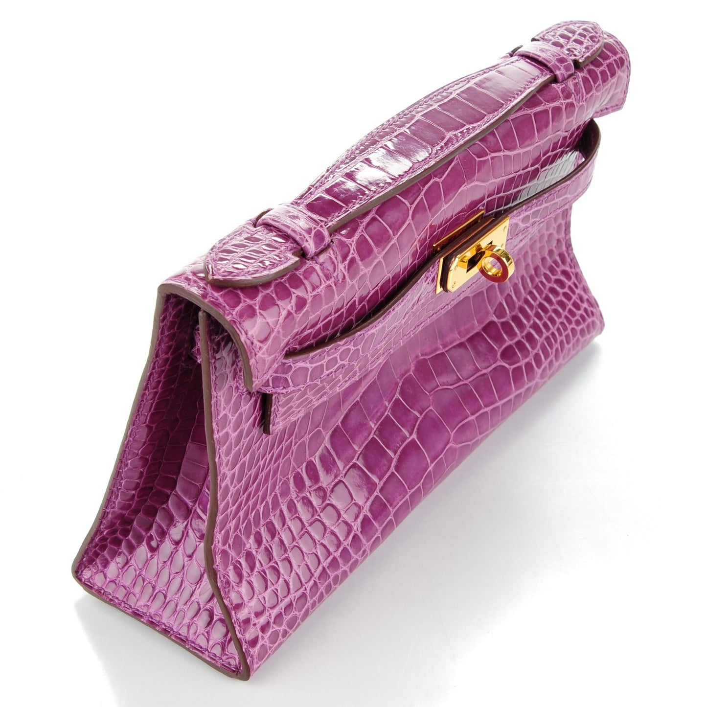 Shiny Alligator Kelly Pochette Violet