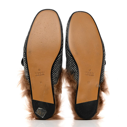 Gucci Herringbone Fur Web GG Mens Princetown Slippers 10 Black White 5 of 12