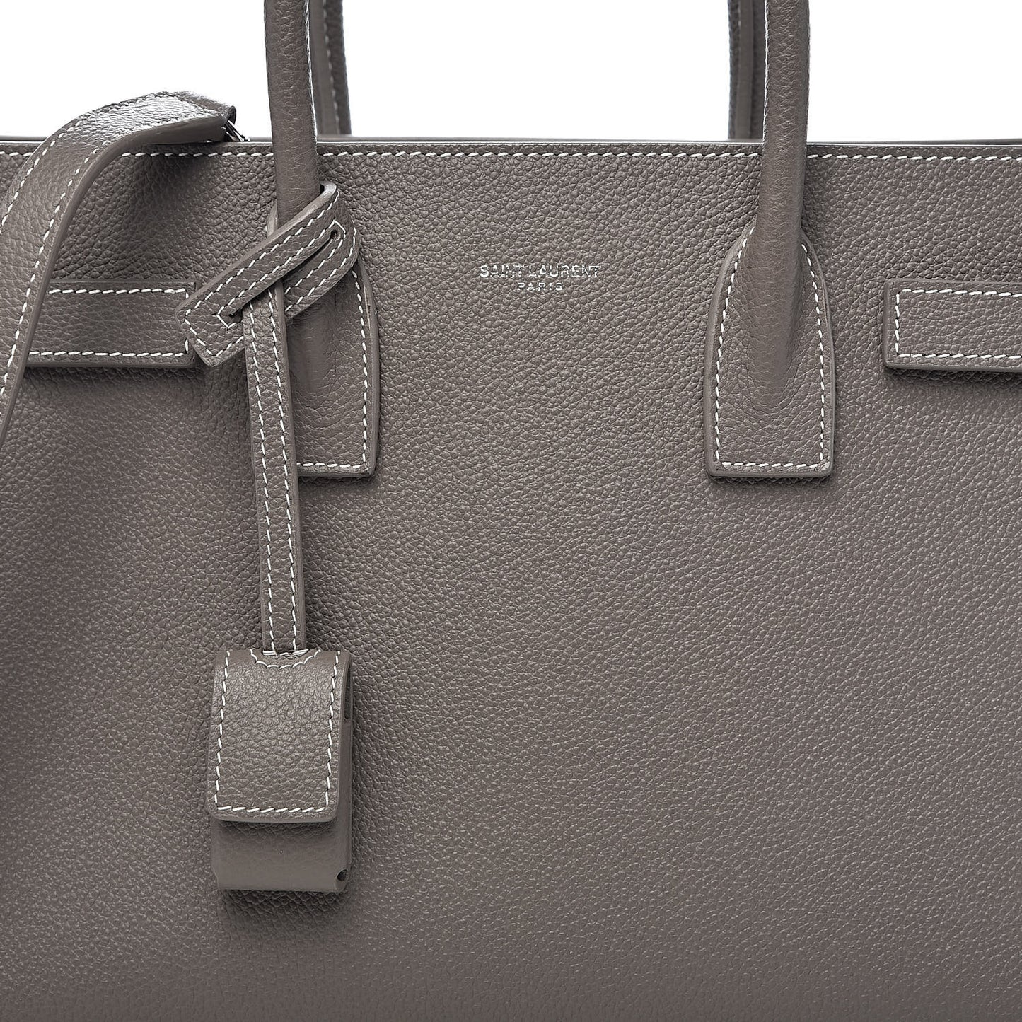 Grained Calfskin Topstich Baby Sac De Jour Grey