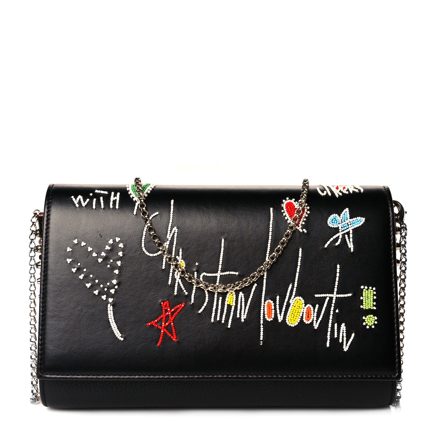 Calfskin Beaded Paloma Loubitag Clutch Black