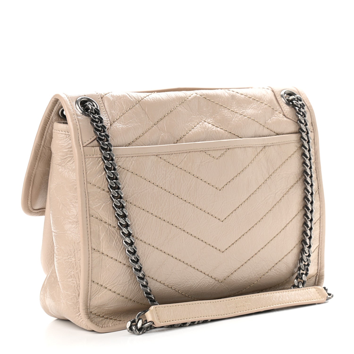 Saint Laurent Crinkled Calfskin Matelasse Monogram Medium Niki Chain Satchel Light Natural 3 of 11