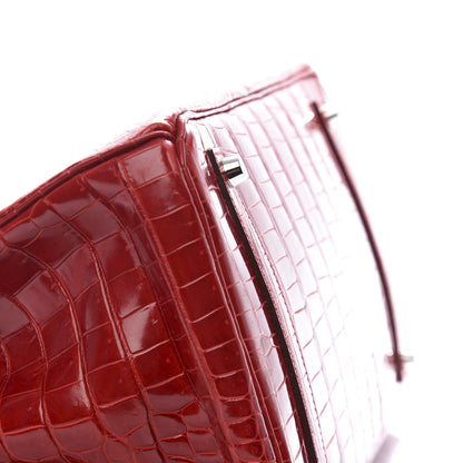 Hermes Shiny Porosus Crocodile Birkin 35 Rouge Vif 7 of 32