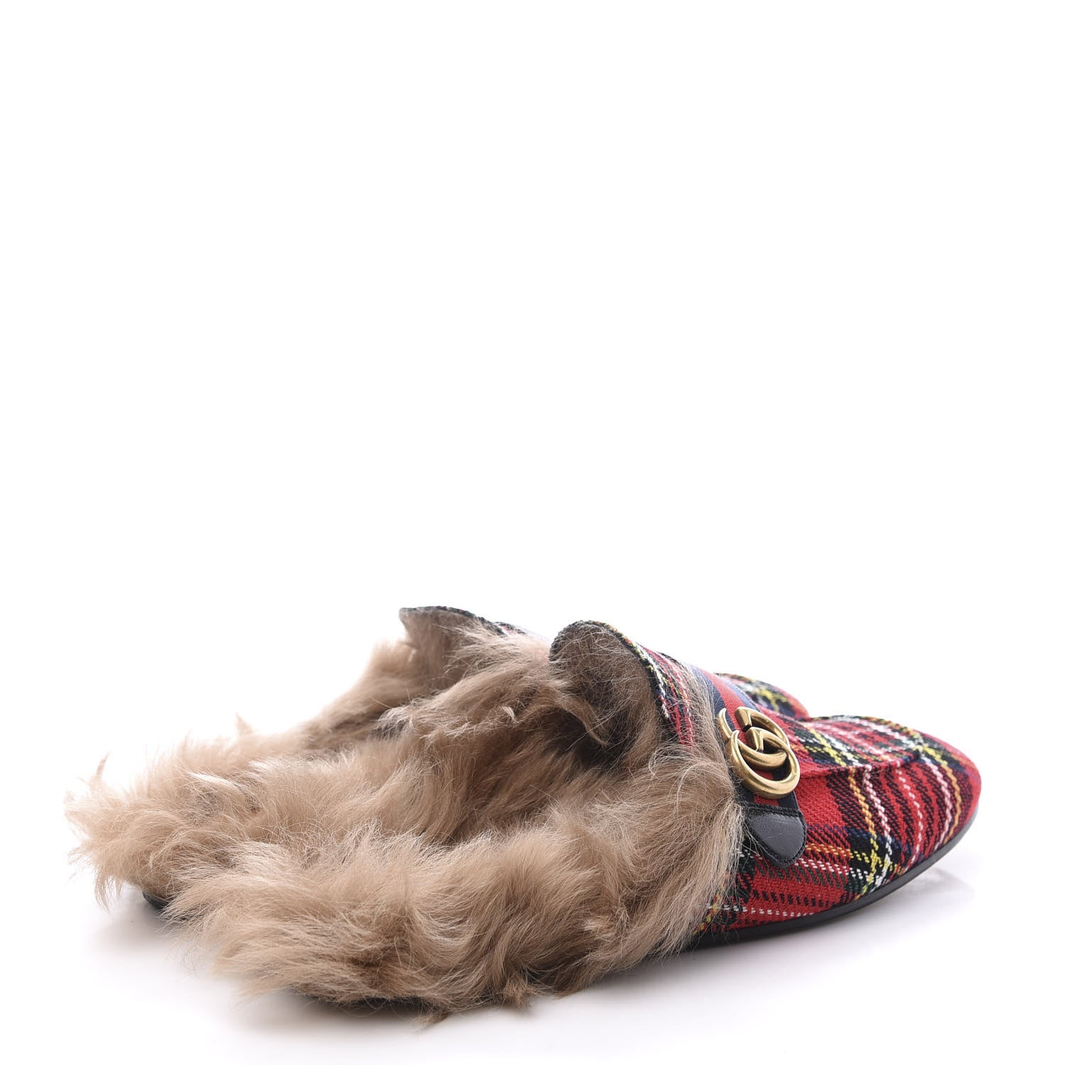 Gucci Tartan Fur Web GG Mens Princetown Slippers 12 Red 4 of 12
