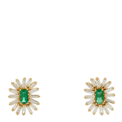 Suzanne Kalan 18K Yellow Gold Diamond Emerald Bold Spark Stud Earrings 1 of 6