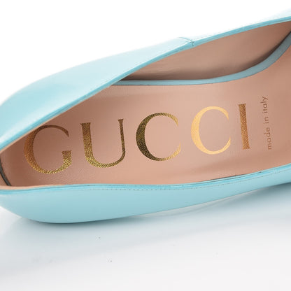 Gucci Regent Calfskin Crystal Removable Bow Elaisa Platform High Heel Pumps 37.5 New Aquamarine 7 of 9