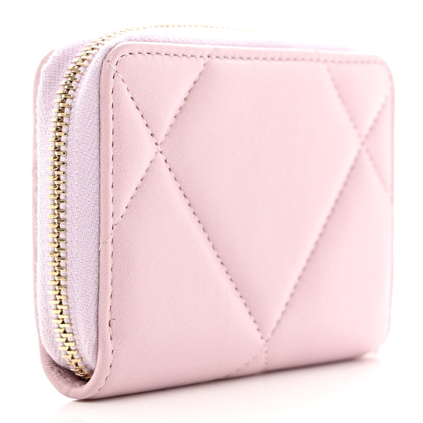 Lambskin Quilted Chanel 19 Zip Around Coin Purse Wallet Light Pink