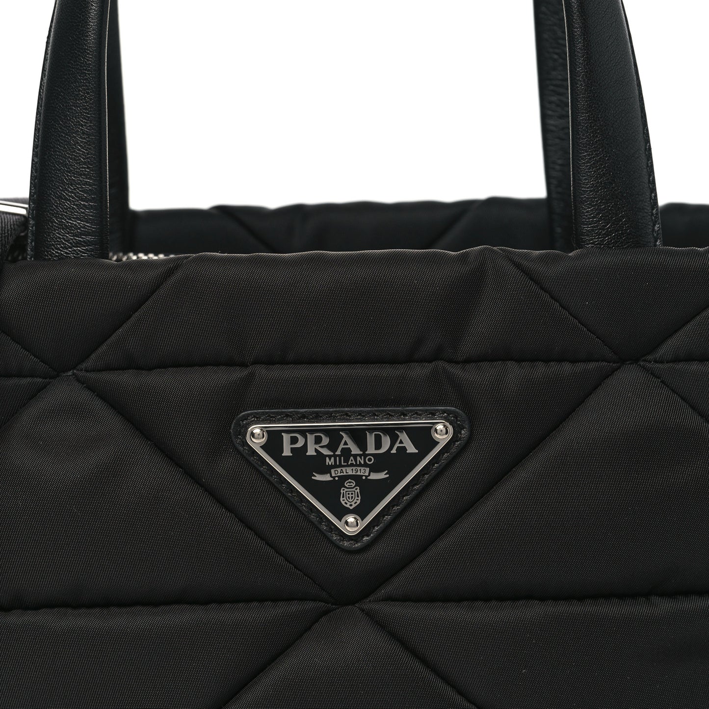 Re-Nylon Nappa Triangle Quilted Padded Double Handled Zip Pocket Tote Black