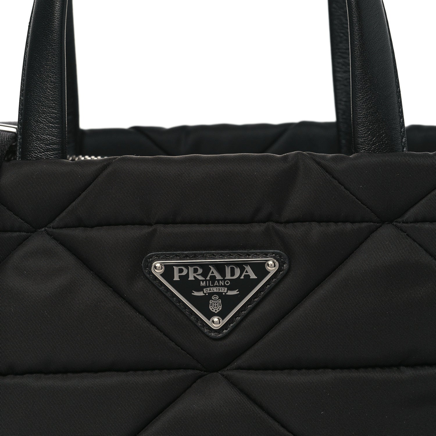 Prada Re-Nylon Nappa Triangle Quilted Padded Double Handled Zip Pocket Tote Black 7 of 9