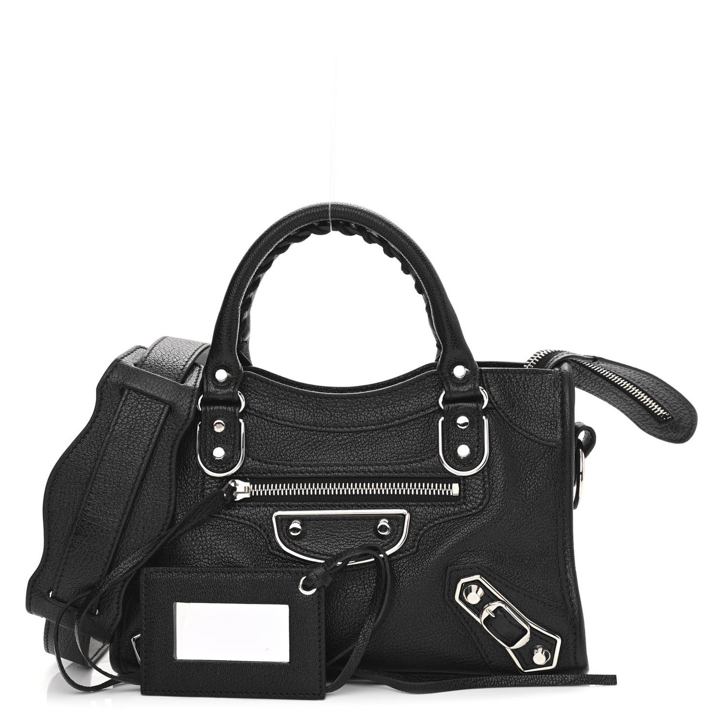 Chevre Silver Metallic Edge Hardware Mini City Black