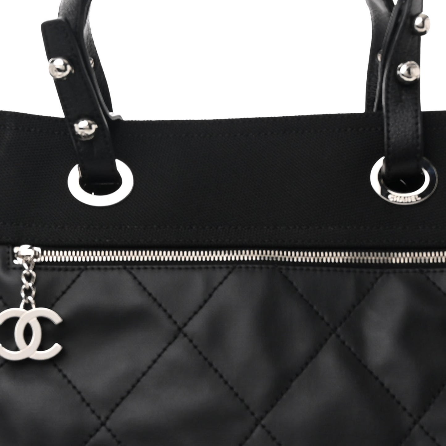 Coated Canvas Quilted Large Paris Biarritz Tote Black