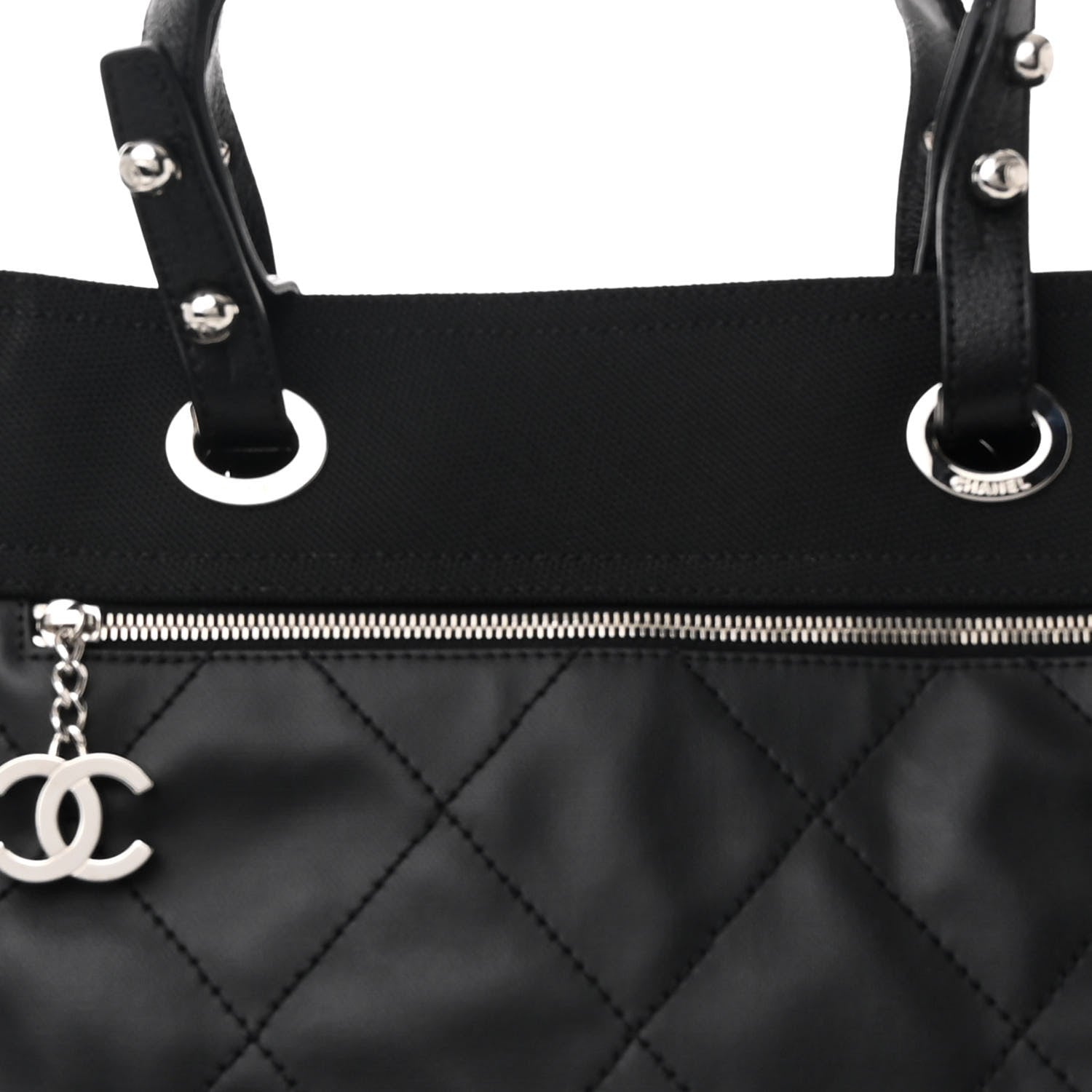 Chanel Coated Canvas Quilted Large Paris Biarritz Tote Black 10 of 12