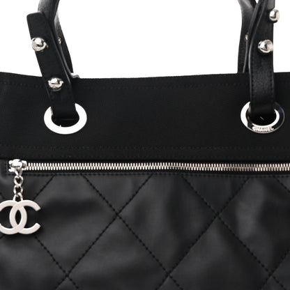 Chanel Coated Canvas Quilted Large Paris Biarritz Tote Black 10 of 12
