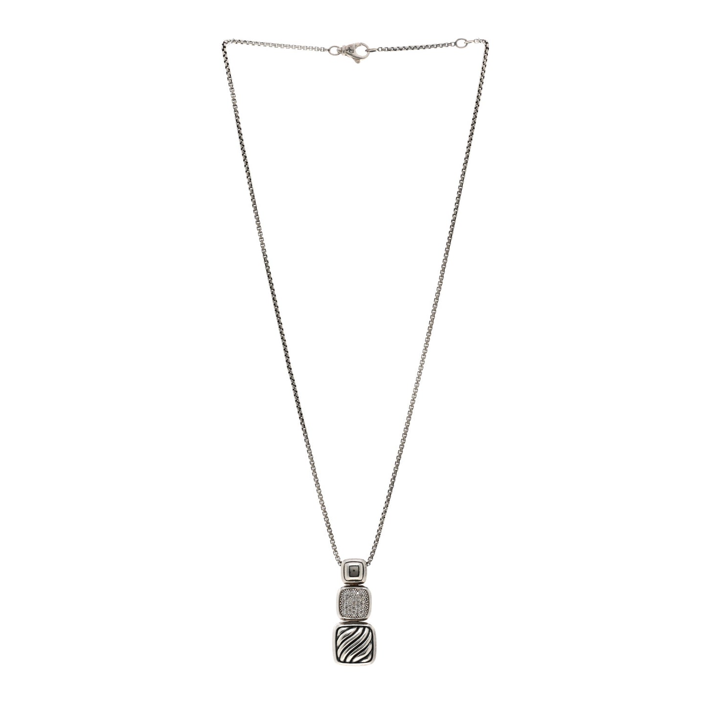 Sterling Silver Diamond Chiclet Triple Drop Necklace