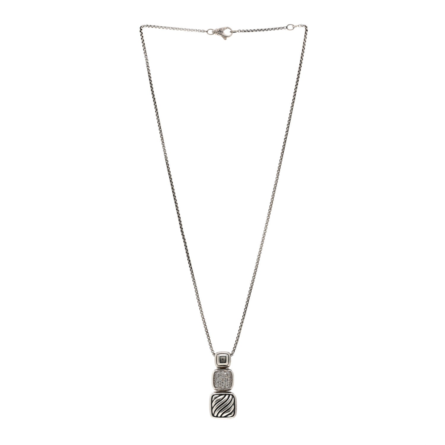 David Yurman Sterling Silver Diamond Chiclet Triple Drop Necklace 3 of 4