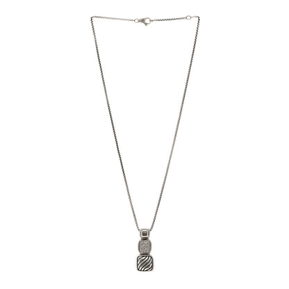 David Yurman Sterling Silver Diamond Chiclet Triple Drop Necklace 3 of 4