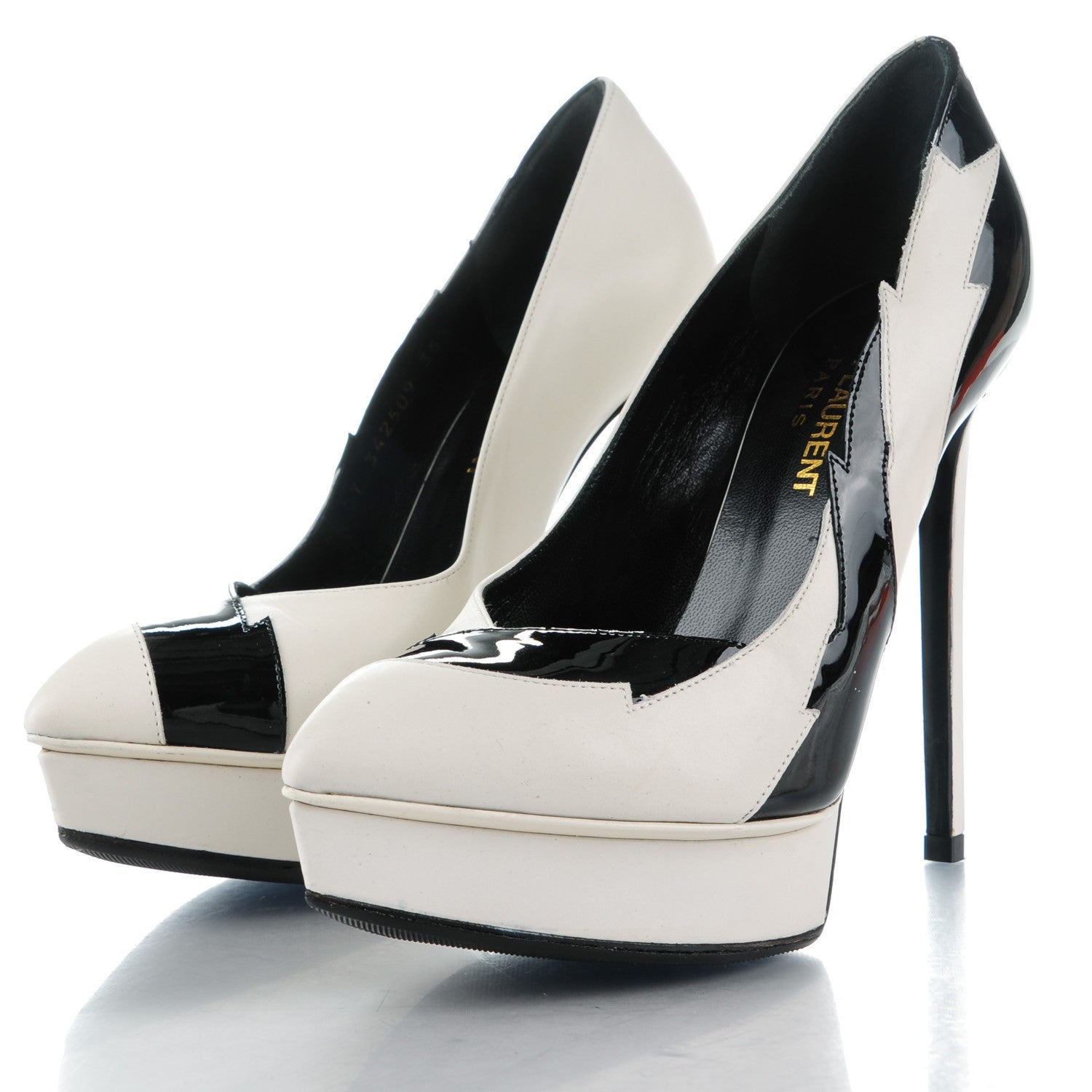 Saint Laurent Calfskin Patent Janis Flash 105 Platform Pumps 35.5 Porcellana Nero 3 of 7