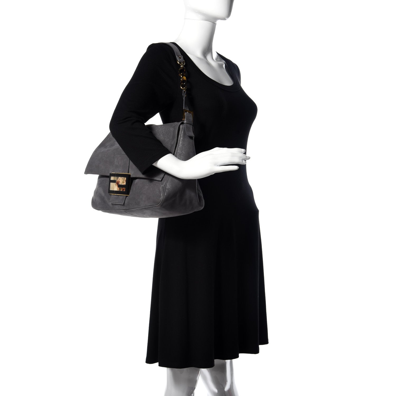Fendi Vitello Savana Big Mama Baguette Grigio Tartaruga Natural 2 of 9