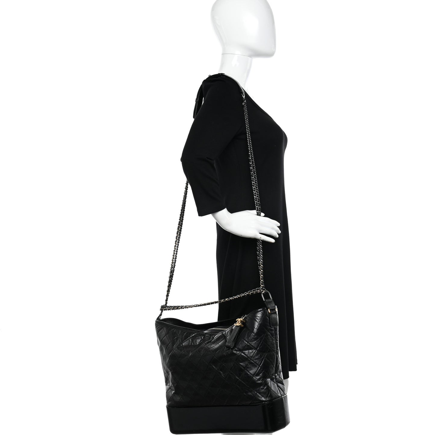 Aged Calfskin Quilted Maxi Gabrielle Hobo Black