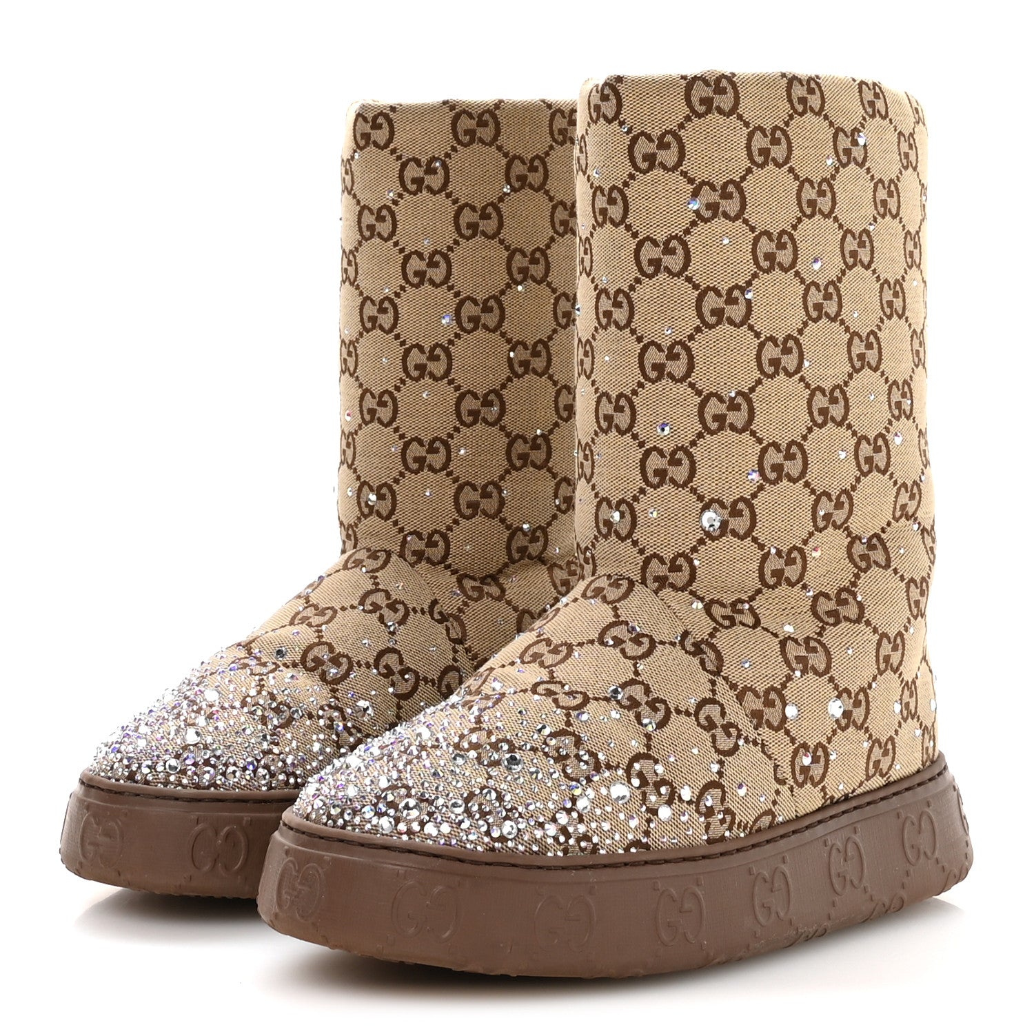 Gucci Monogram GG Strass Thermal Bootie 37 Camel Ebony 4 of 9