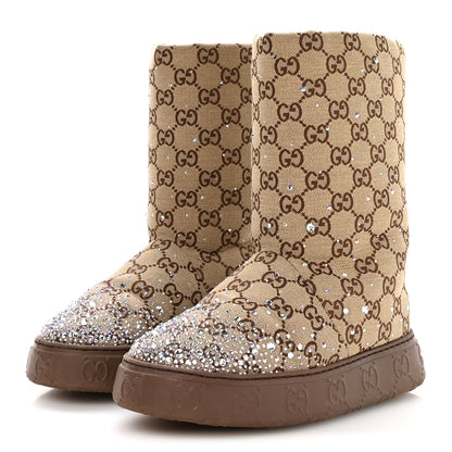 Gucci Monogram GG Strass Thermal Bootie 37 Camel Ebony 4 of 9