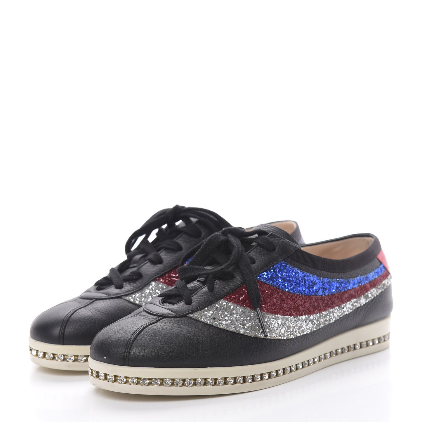 Calfskin Glitter Crystal Womens Sylvie Web Falacer Sneakers 39.5 Black