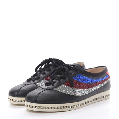 Gucci Calfskin Glitter Crystal Womens Sylvie Web Falacer Sneakers 39.5 Black 3 of 7