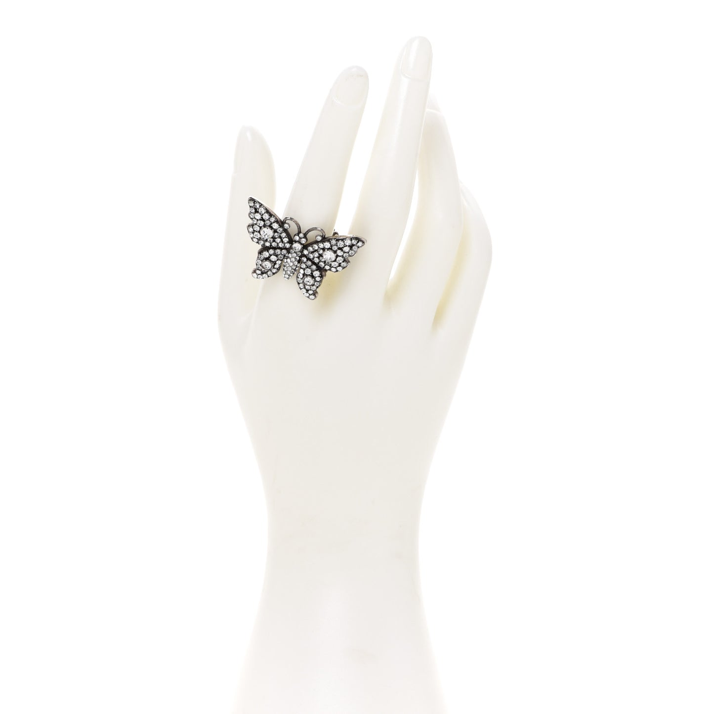 Metal Crystal Butterfly Studded Ring M Silver