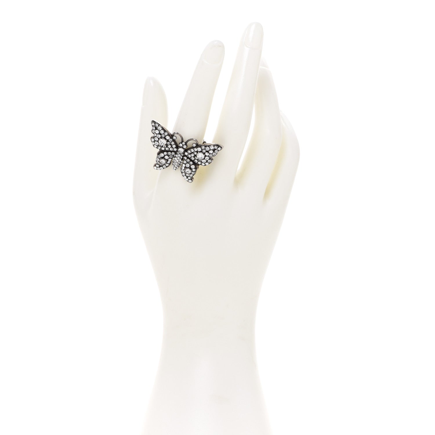 Gucci Metal Crystal Butterfly Studded Ring M Silver 2 of 6