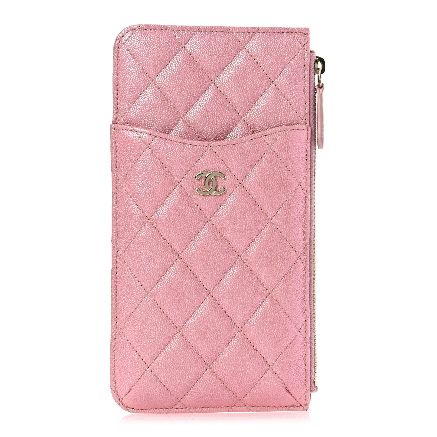 Iridescent Caviar Quilted Classic iPhone Pouch  Rose Pink