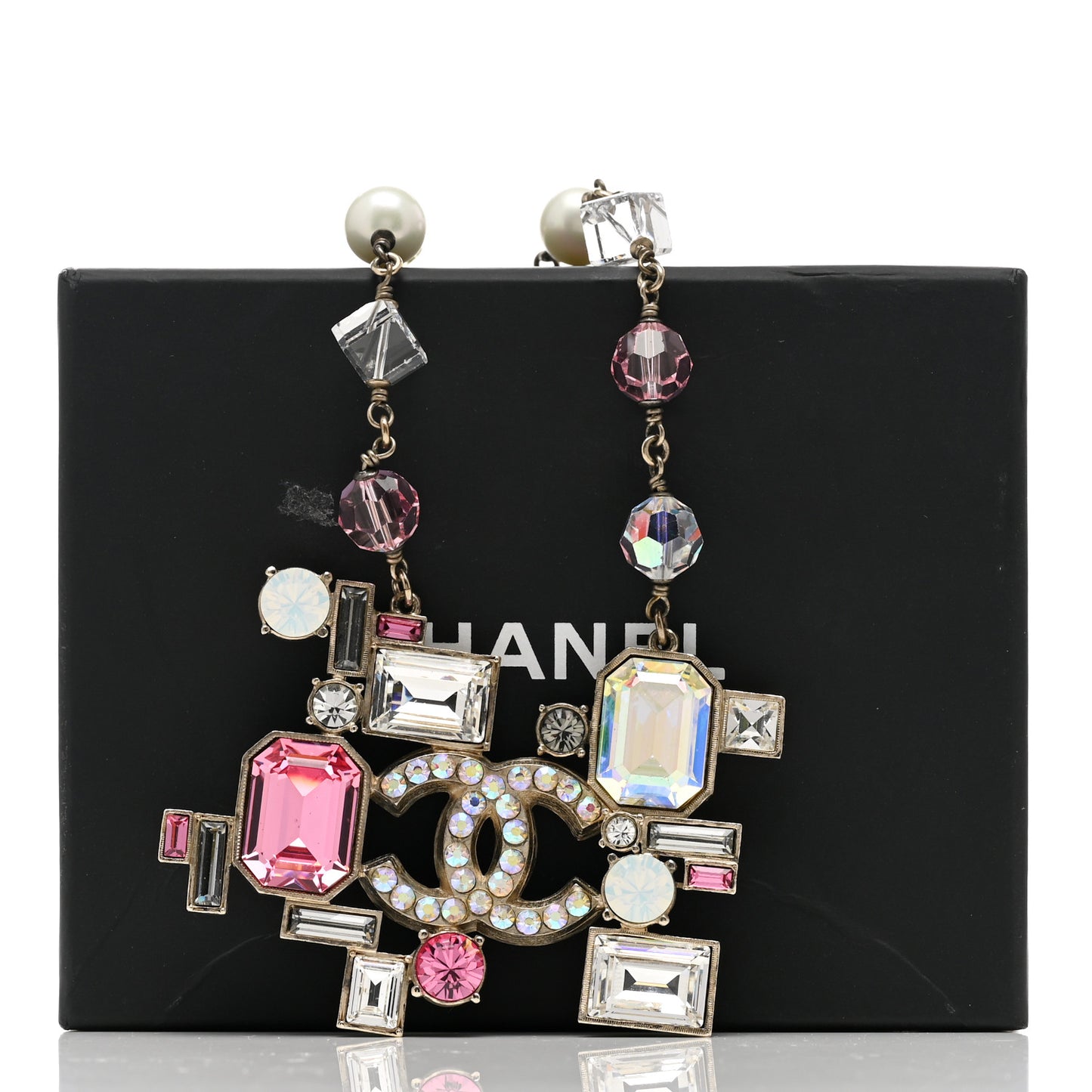 Baguette Crystal Large CC Necklace Pink